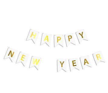 Гірлянда бумажна білі прапорці Happy New Year 0-а16 фото