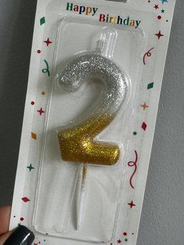 Свеча-цифра для торта 2 серебристо-золотая 18-03 фото