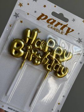 Свеча для торта надпись Happy Birthday золото  22-04 фото