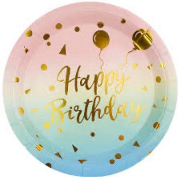 Тарілочки святкові Happy Birthday Омбре, 10шт 20-01 фото
