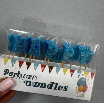 Свічки на торт Happy Birthday блакитні з короною 16-18 фото