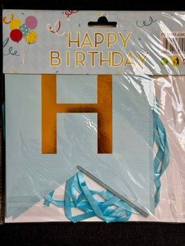 Гирлянда бумажная Happy Birthday голубая золотые буквы 22-14 фото