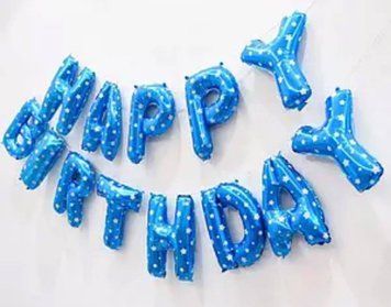 Гірлянда надувна Happy Birthday блакитна у зірочку 17-91 фото