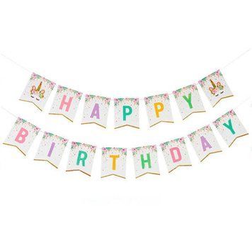 Гірлянда бумажна прапорці Happy Birthday Єдиноріг 21-24 фото