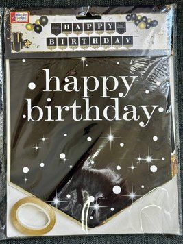 Гирлянда бумажная Happy Birthday чёрно-белая 22-23 фото
