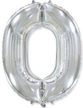 Фольгирована кулька Slim Цифра 0 срібло 100 см 20-31 фото